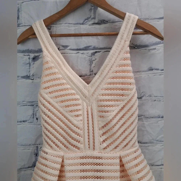 NWT Maje Women's Rayure Structured Puffball Dress Pink Nude Mid Length Size 1 - Picture 8 of 13